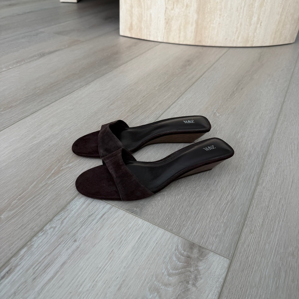 Zara Kitten Heel Wedge Slide Sandals